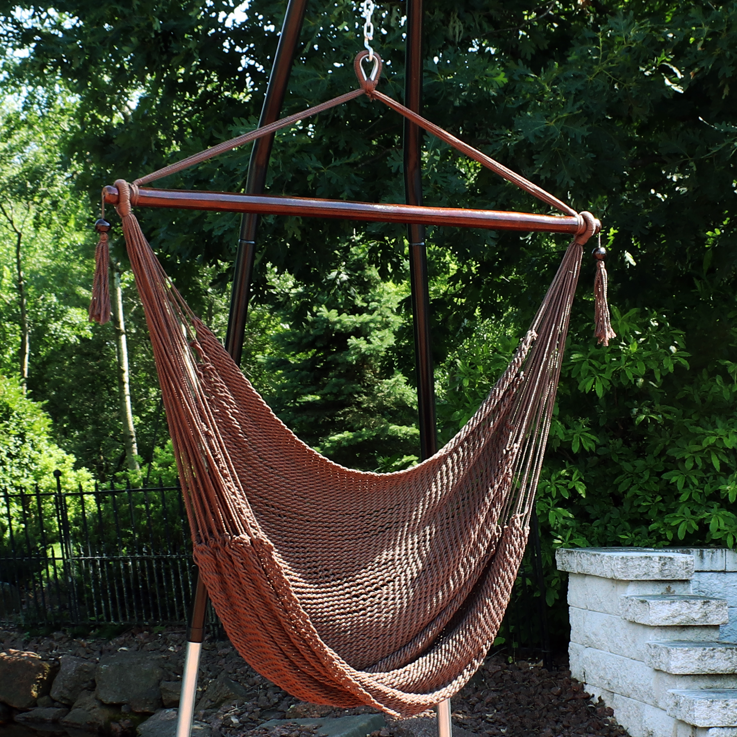thumbnail video image 2 of Sunnydaze Polyester Rope Indoor and Outdoor Hammock Hanging Chair with Spreader Bar - Red, 2 of 11