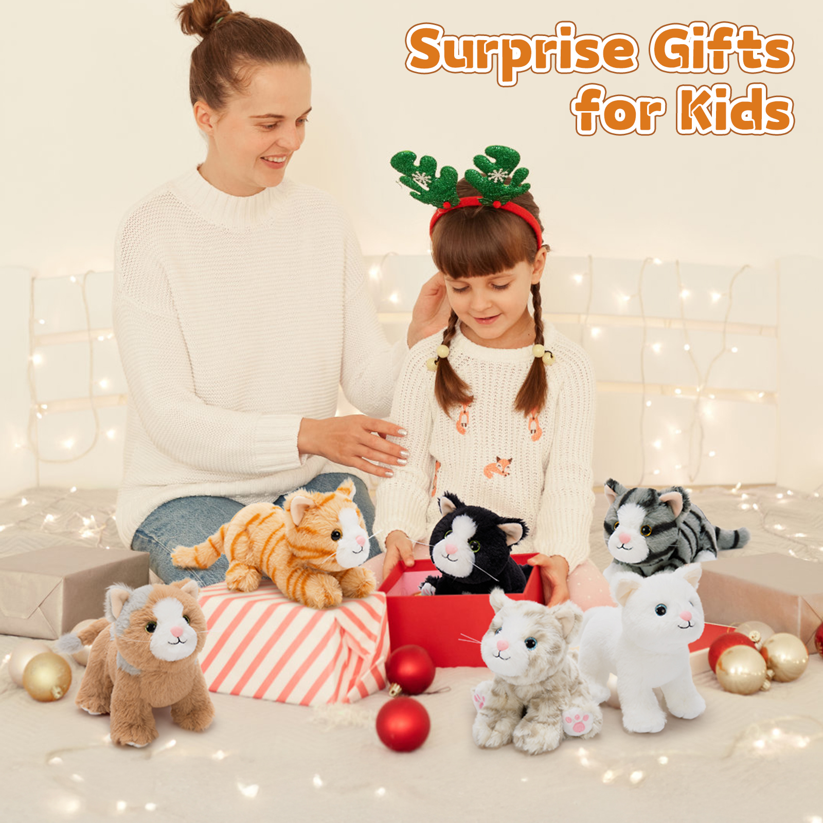 thumbnail video image 2 of MorisMos 6 Pcs Bulk Kitten Stuffed Animal Set, Cute Stuffed Cat Toys with Multi-Pose, 2 of 7