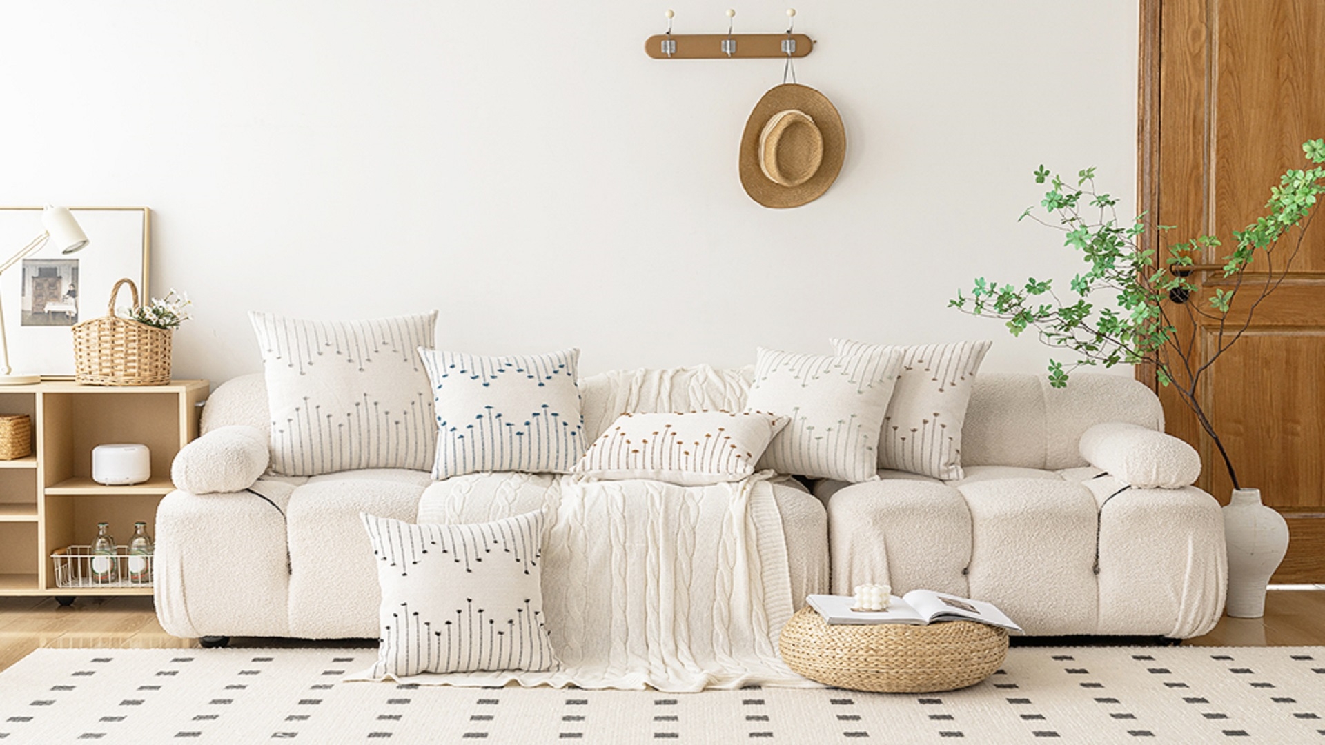 thumbnail video image 2 of Skodaer Boho Decorative Throw Pillow Covers Beige and Brown Striped Pillow Case,20x20,2 Count, 2 of 7