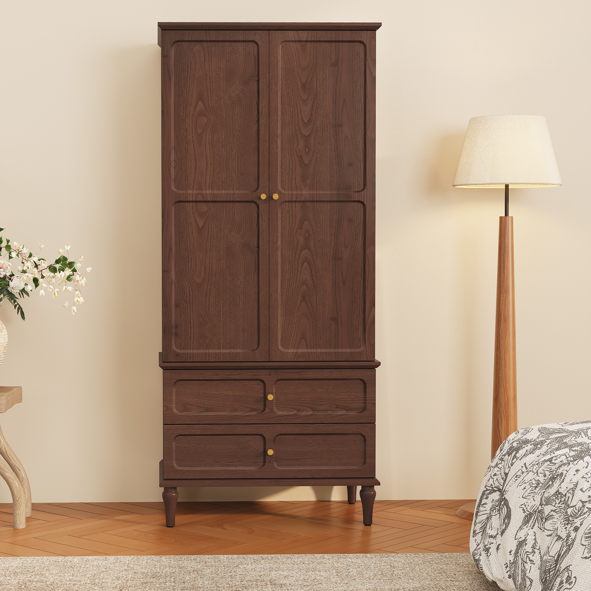 thumbnail video image 2 of HLR 71" Tall Modern Wood Armoire Wardrobe Closet, Freestanding Cabinet with Hanging Rod for Bedroom, White, 2 of 12
