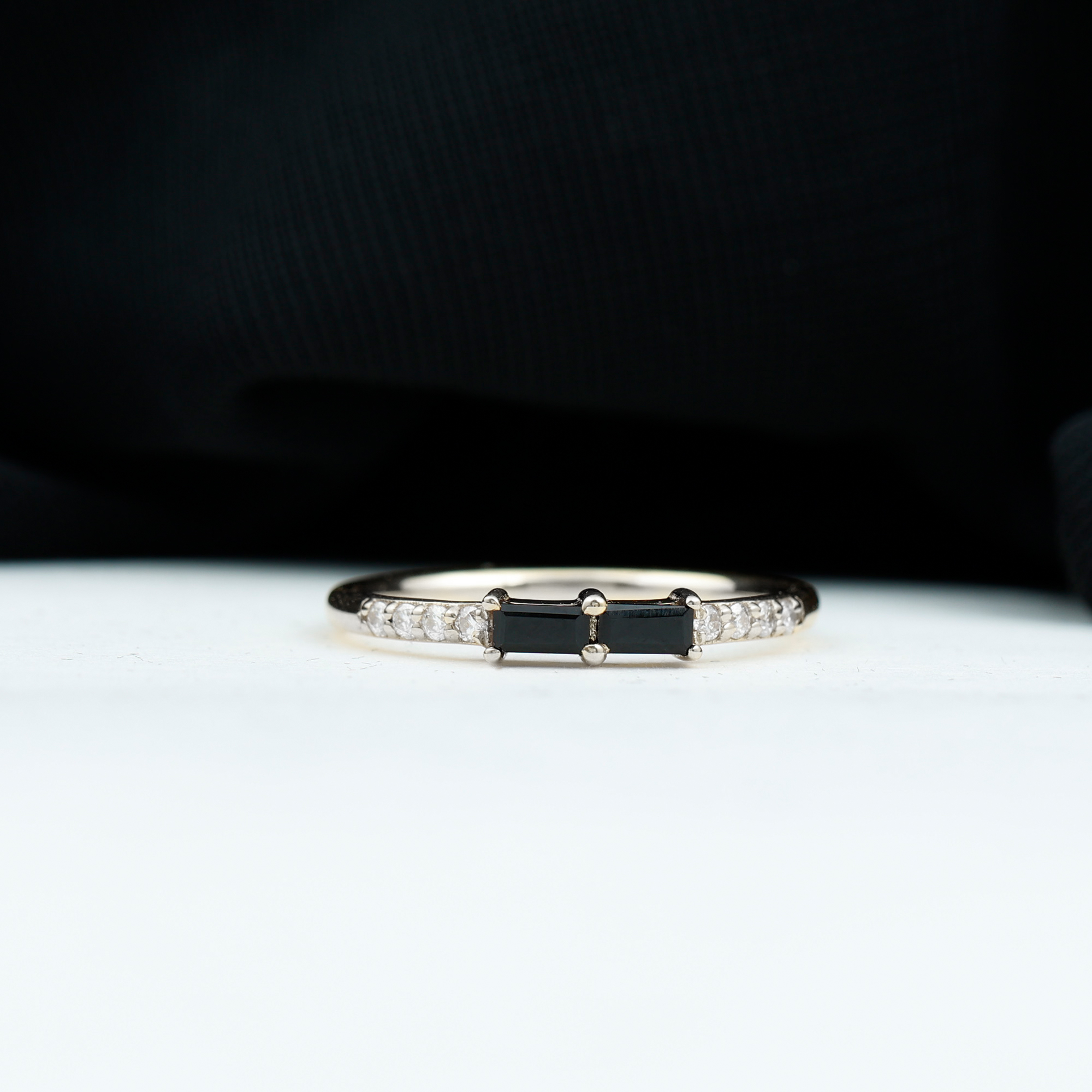 thumbnail video image 2 of Rosec Jewels Baguette Black Onyx Minimal Ring with Diamond for Women (AAA Quality), 14K Yellow Gold, US 3.00, 2 of 8