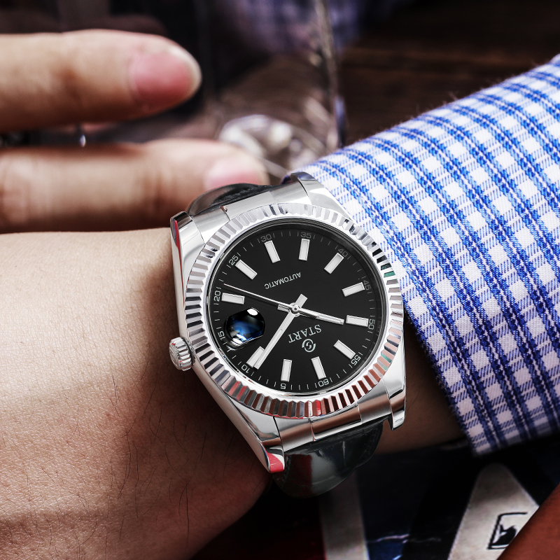 thumbnail video image 2 of 【START】Men's Watch Zircon Dial Automatic Mechanical Watch Waterproof Watch Calendar Function Butterfly Buckle Strap, 2 of 13