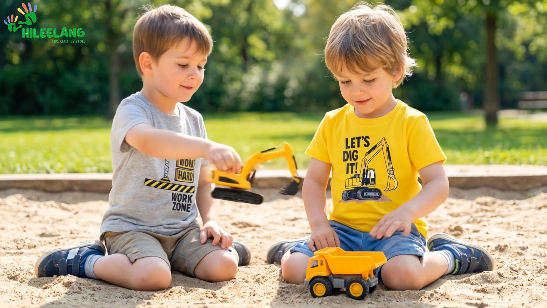 thumbnail video image 2 of HILEELANG 2-7T Toddler/Little Boys Sage/Ivory/Blue Camp Adventure Explorer 100% Cotton T-Shirt 3-Pack, Size 4T, 2 of 12