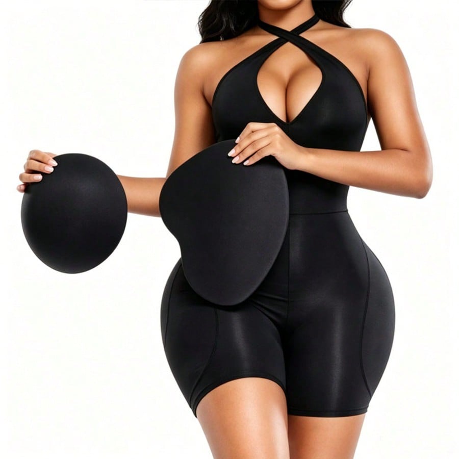 thumbnail video image 2 of Crisscross Halter Tummy Control Bodysuit With Removable Butt Lifter Pads, Full Body Shaper With Hip Enhancer Inserts, 2 of 10