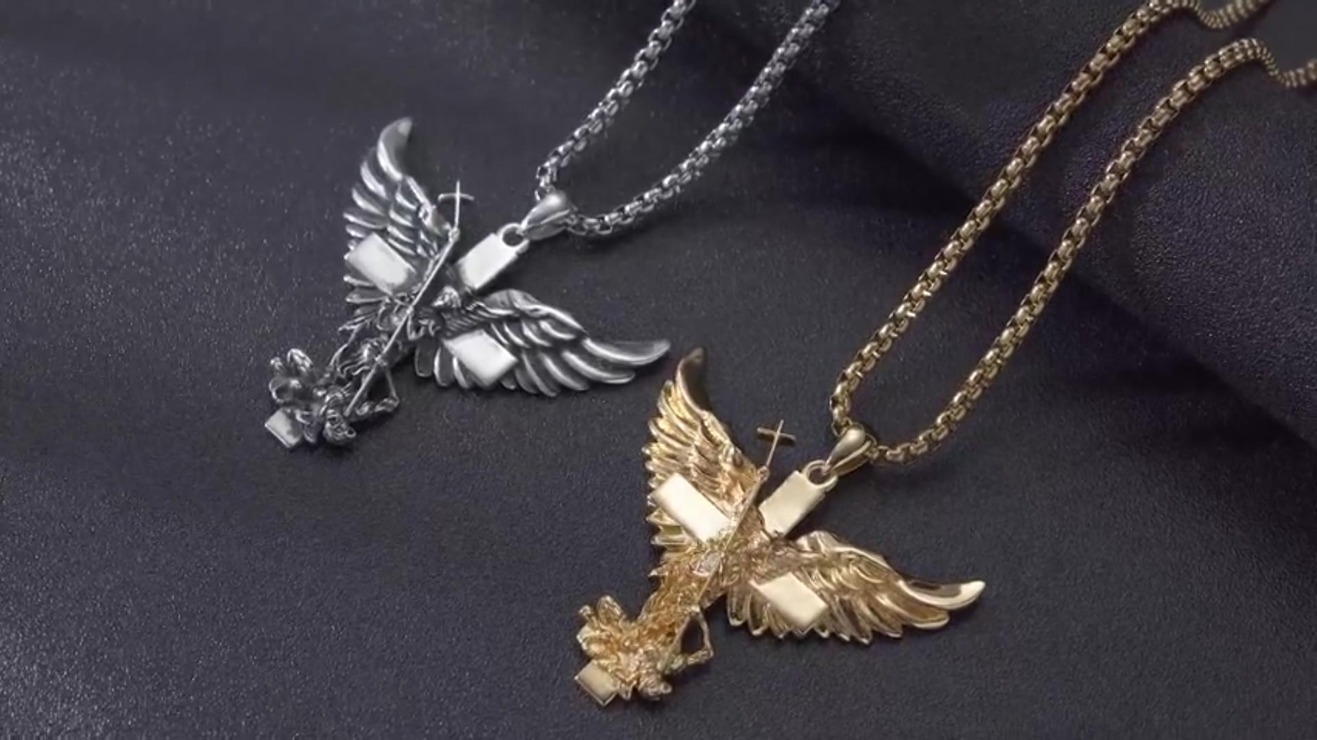 Coachuhhar St Michael 925 Sterling Silver Pendant, Angel Wings