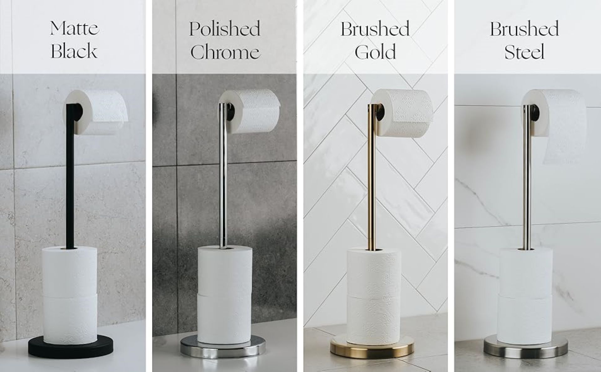 thumbnail video image 2 of Marmolux Acc Brushed Nickel Toilet Paper Holder Free Standing with White Marble Base Storage, 2 of 10