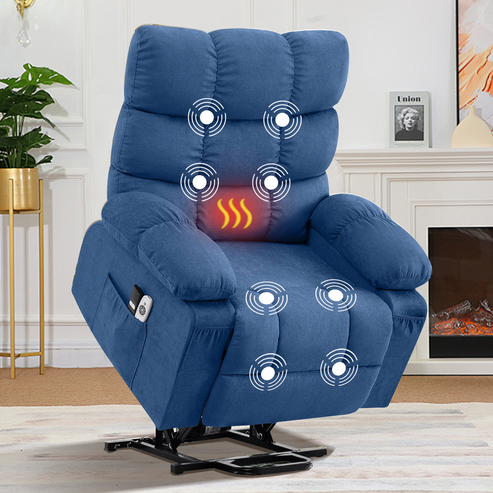 thumbnail video image 2 of JONPONY Power Lift Recliner Chair for Elderly with Heat and Massage, USB Charge Port and Side Pocket, for Living Room, Blue, 2 of 11