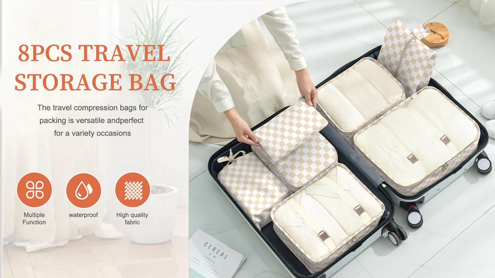 thumbnail video image 2 of Livhil 8Pcs Packing Cubes for Luggage, Packing Cubes for Travel Luggage Packing Organizers ( Khaki Plaid ), 2 of 8