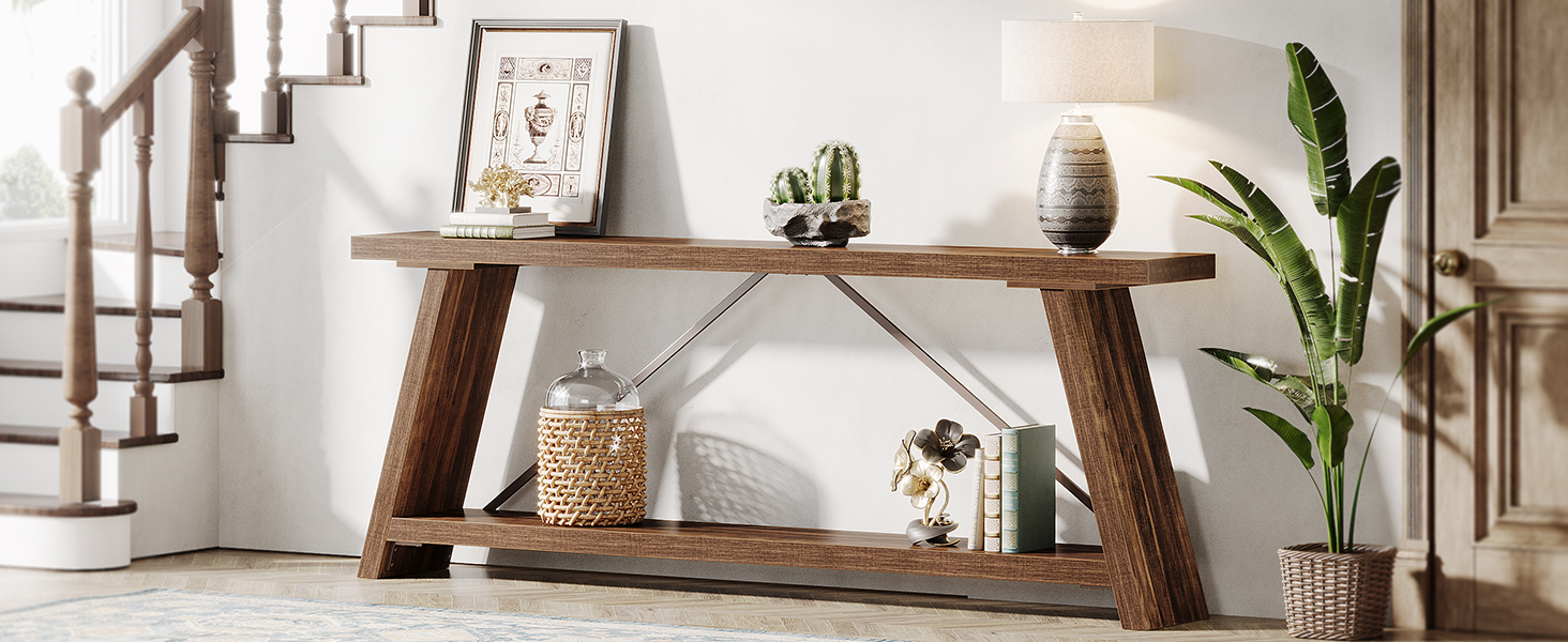 thumbnail video image 2 of Tribesigns 70.9" Extra Long Sofa Table, Wood Console Table Behind Couch for Living Room, Dark Walnut, 2 of 7