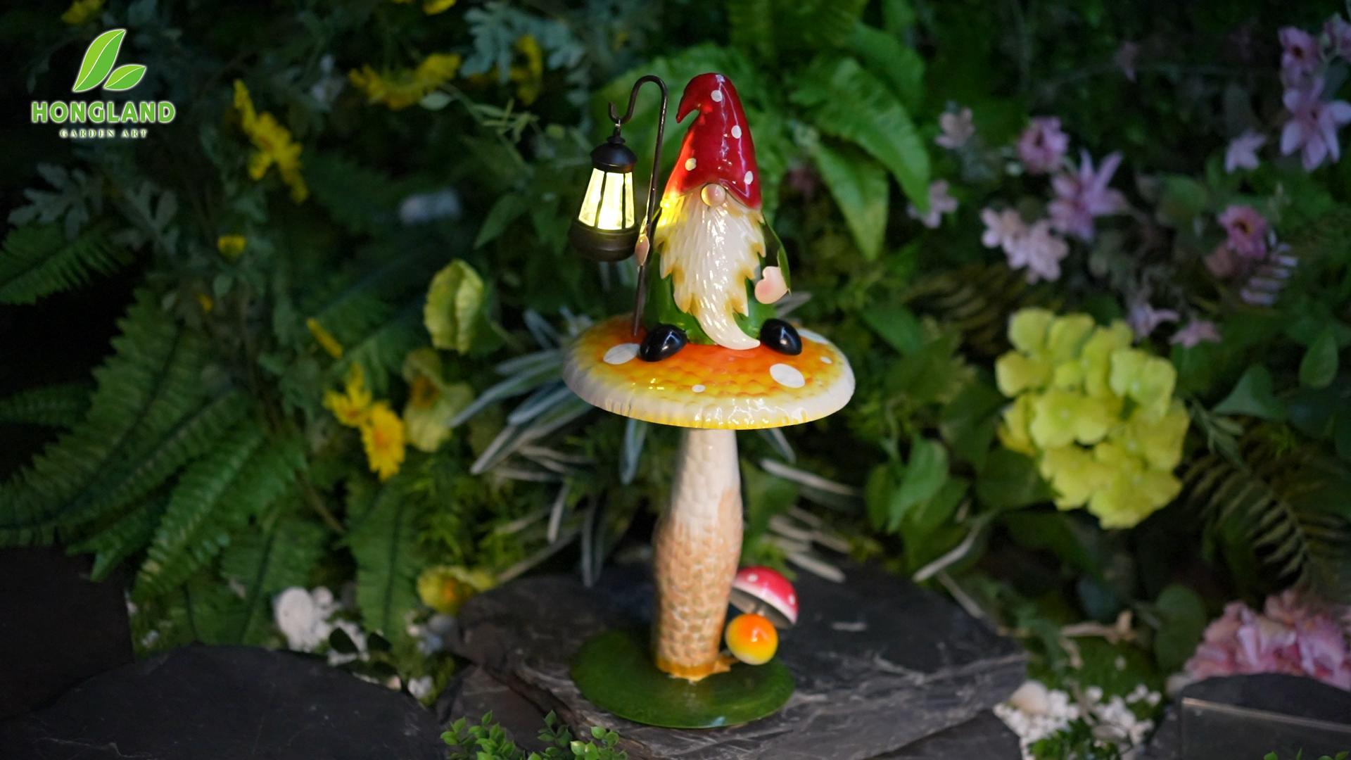 thumbnail video image 2 of HONGLAND Solar Garden Gnome Statue with LED Lights, Waterproof Outdoor Mushroom Decor for Yard Patio, 2 of 15