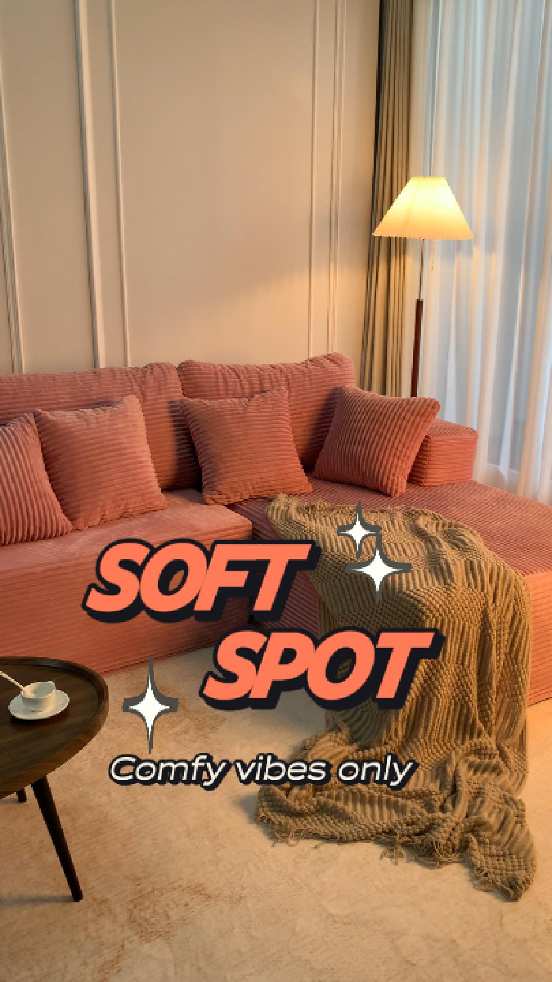 thumbnail video image 2 of BIGSYY 138" Boneless Couch with Deep Seat, Modular Sectional Sofa, Cloud Sectional Couch for Living Room, No Assembly Required, Corduroy, 4 Seater L-Shape Right, Pink, 2 of 10