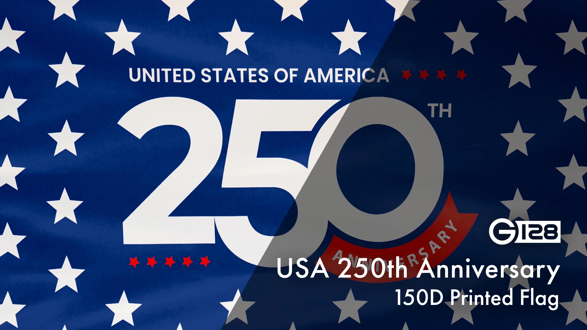 thumbnail video image 2 of G128 Double-Sided USA 250th Anniversary Flag 3x5 ft 1776-2026 Stars Patriotic w/ Grommets, 2 of 7
