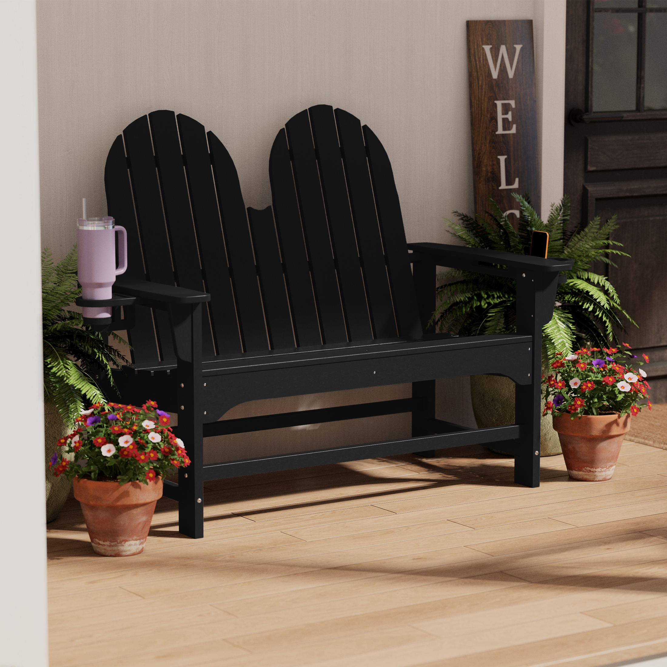 thumbnail video image 2 of WestinTrends St. Augustine Outdoor Patio 49" HDPE Adirondack Garden Bench, Navy Blue, 2 of 16