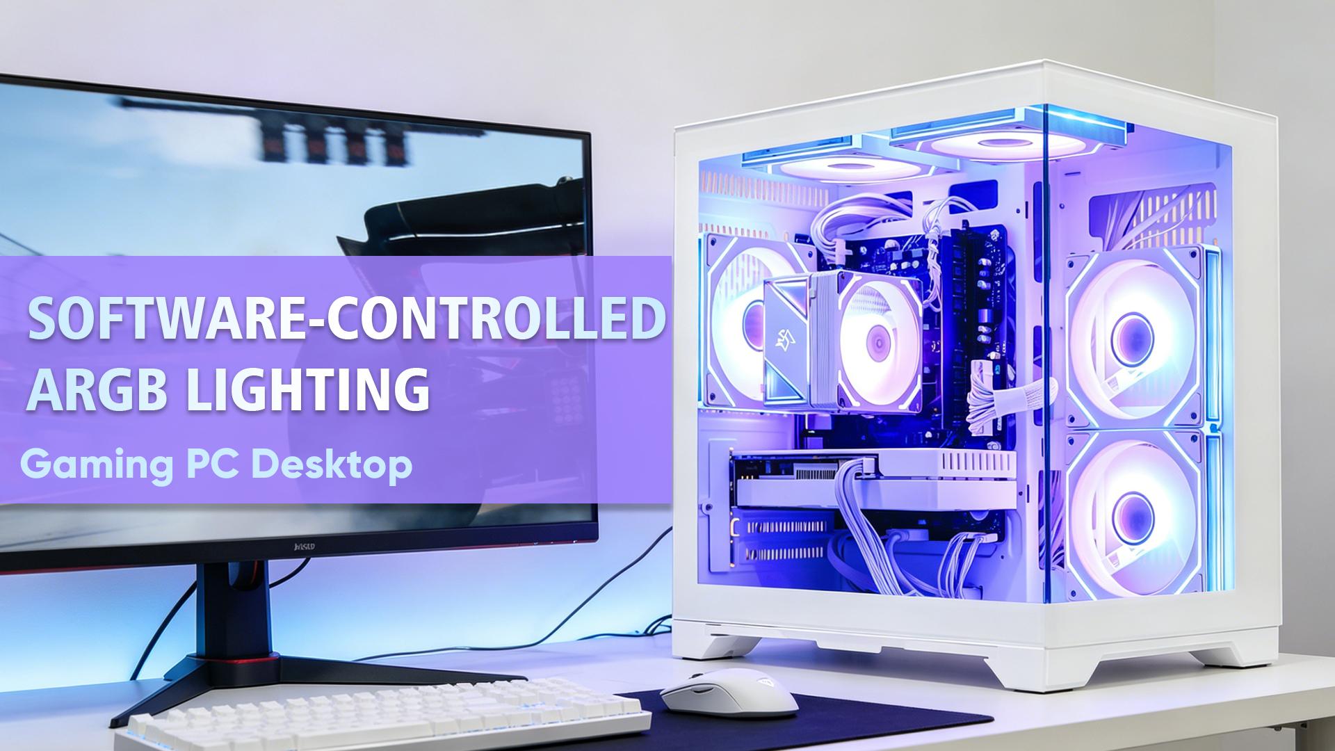 thumbnail video image 2 of Hoengager King Gaming PC AMD Ryzen 5 5500 6-Core 3.6 GHz,Radeon RX 6500 XT 4GB, 16GB DDR4 ,1TB PCIe SSD ,ARGB Software, Windows 11 Prebuilt PC-White, 2 of 15