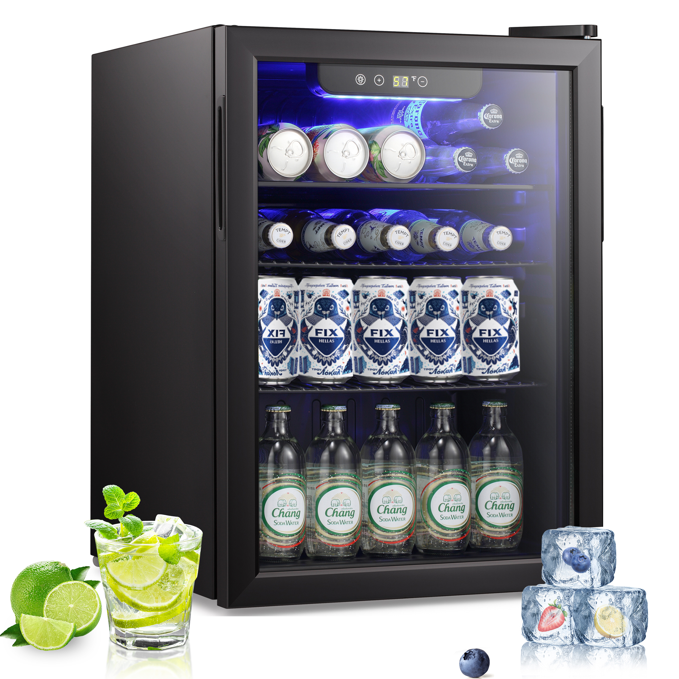 thumbnail video image 2 of Electactic 2.6 Cu.ft Beverage Refrigerator Cooler, 100 Can Mini Fridge with Glass Door for Soda Beer or Wine, With Adjustable Removable Shelves, Bar/Office/Home, 2 of 10