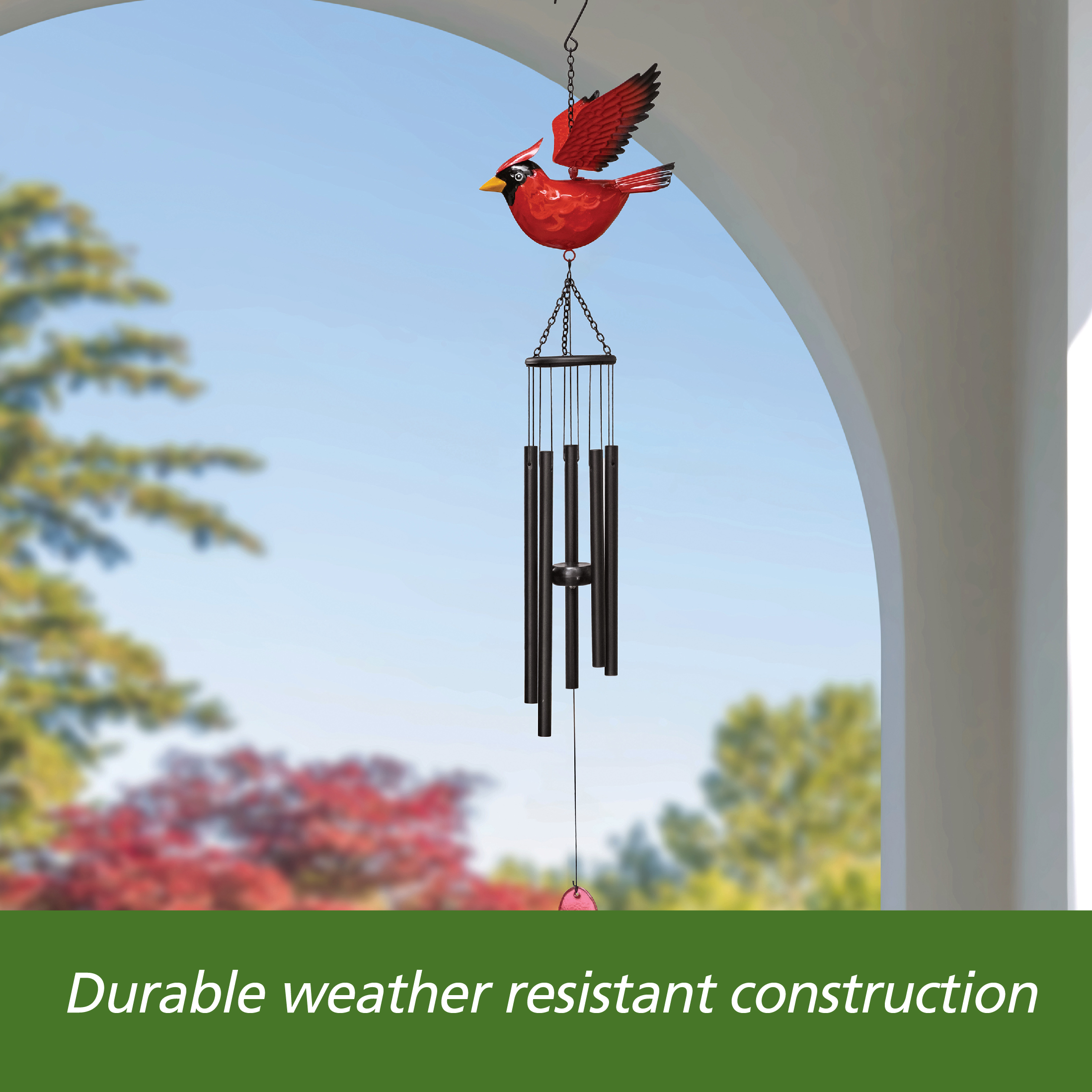 thumbnail video image 2 of Mainstays Metal Cardinal Outdoor Wind Chime, Weather-Resistant, 2 of 9