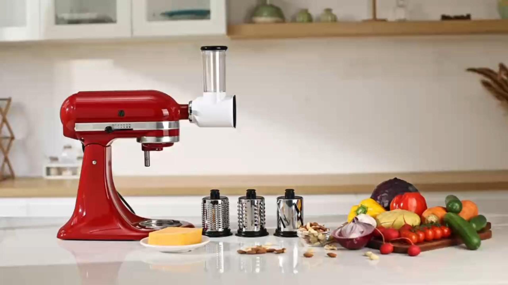 thumbnail video image 2 of TOCOKEID Slicer Shredder Attachment for KitchenAid Stand Mixer, Cheese Grater Attachment for Kitchenaid,White, 2 of 7