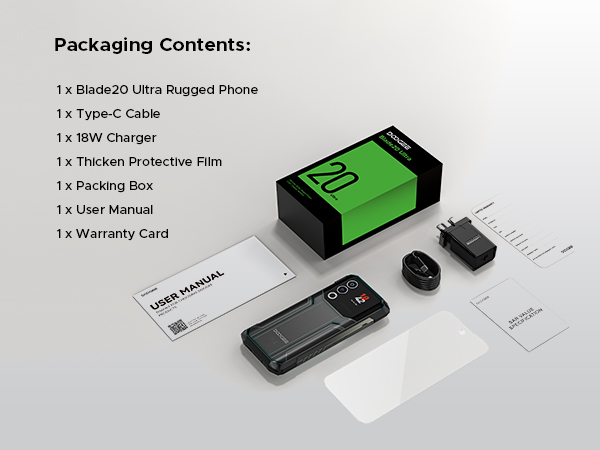 thumbnail video image 2 of DOOGEE Blade 20 Ultra Rugged Phone Unlocked,32GB+512GB,10300mAh Large Battery Rugged Smartphone with 1.54"IPS Rear Display,6.6"HD+90Hz Android 14,50MP+8MP,IP68/IP69K Waterproof Phones,Face ID/NFC/OTG, 2 of 9