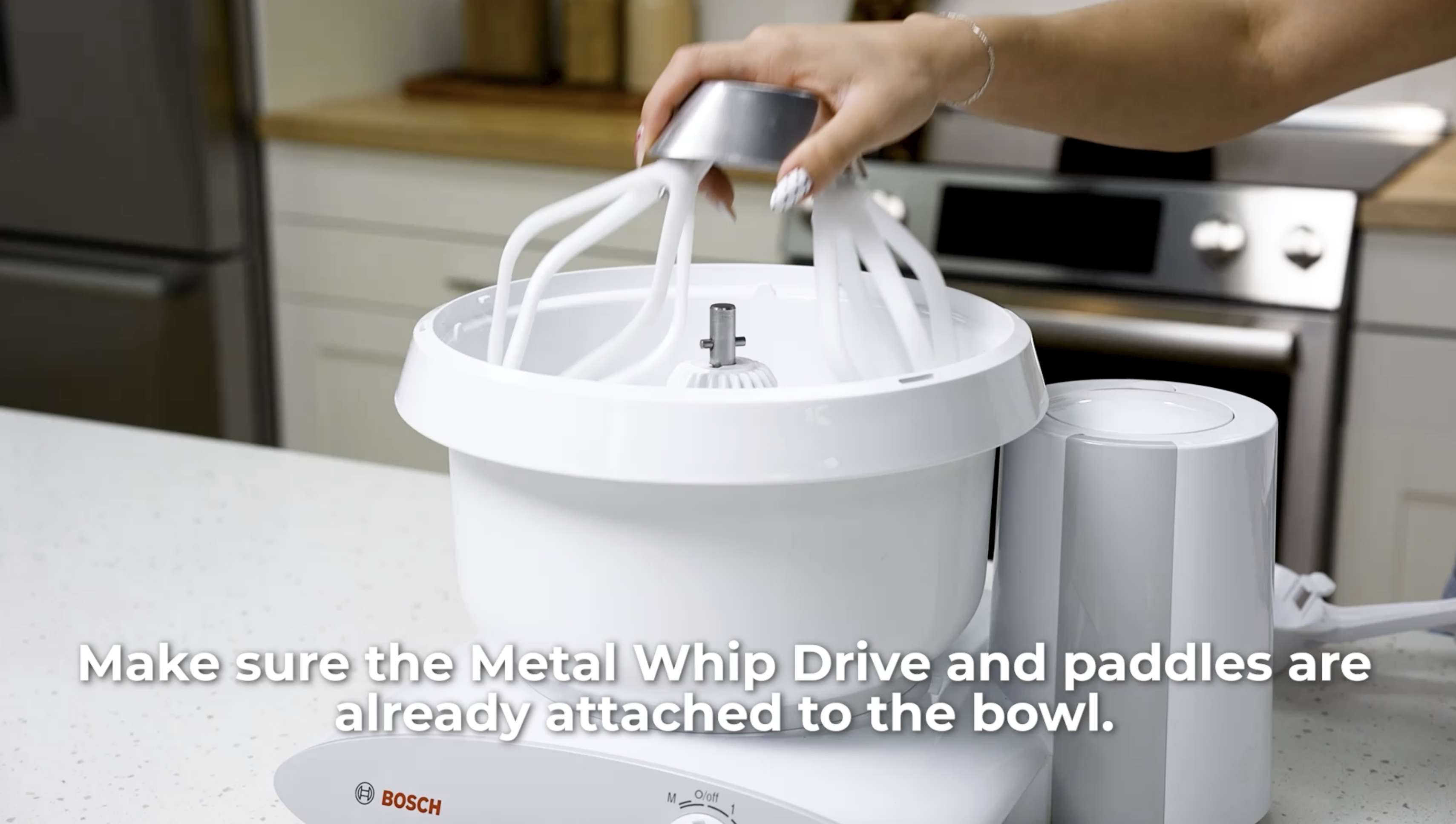 thumbnail video image 2 of Bowl Scraper Attachment for NutriMill Artiste and Bosch Universal Plus, 2 of 7