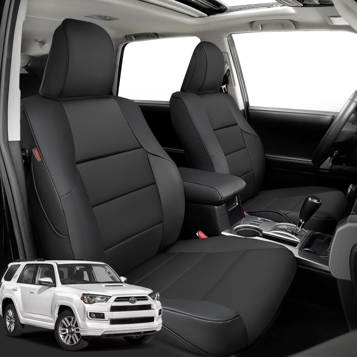 thumbnail video image 2 of Coverdream Custom Fit 4Runner Car Seat Covers for Toyota 4Runner 2010-2024 (2-Row 5-Seats) - Breathable Leather Auto Seat Covers(Full Set,Black), 2 of 9