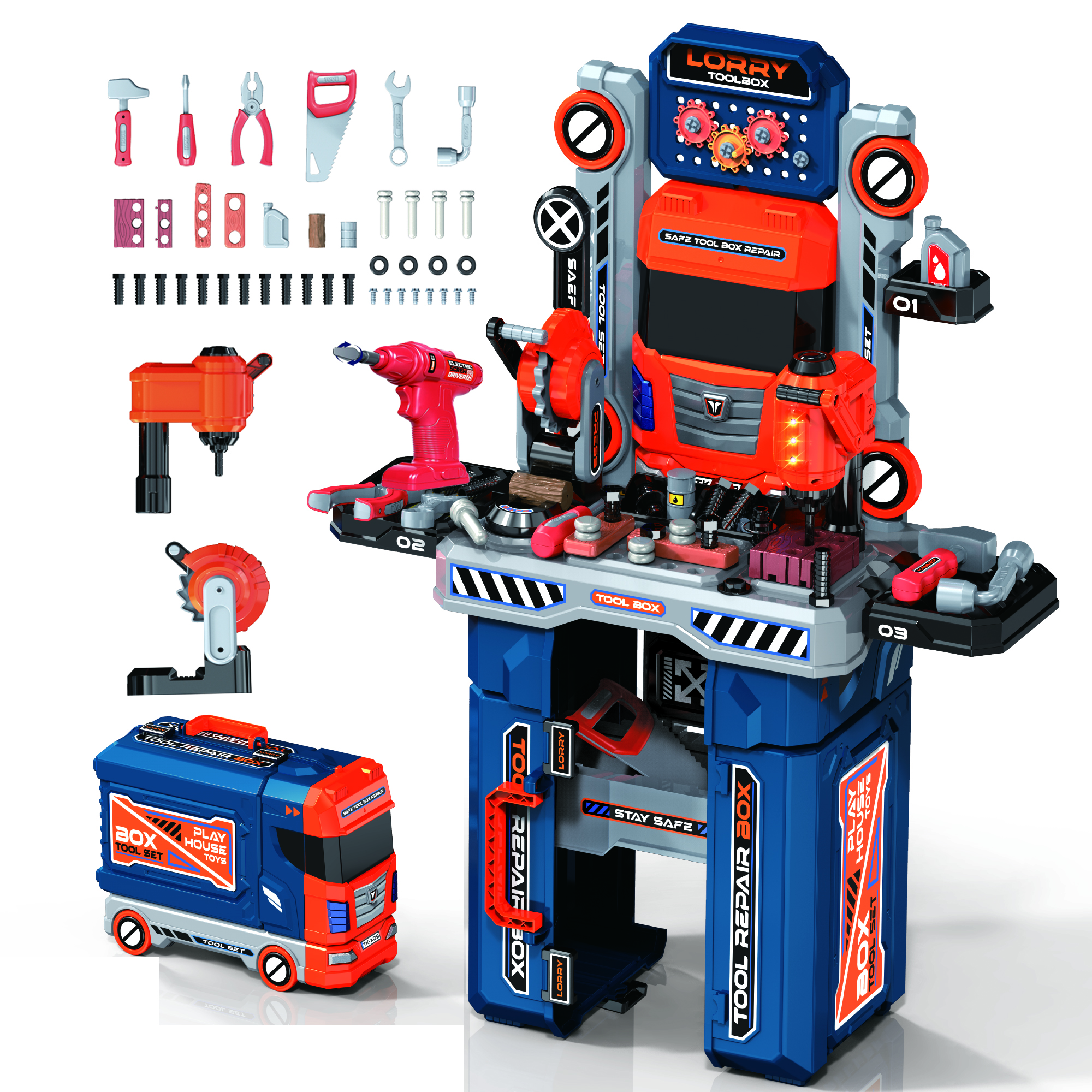 thumbnail video image 2 of FPCYCG Kids Work Bench with Tools and Electric Drill, 2-in-1 Kids Toddlers Tool Set,Pretend Play Workbench Construction Toys Gifts for Boys Girls, 2 of 7