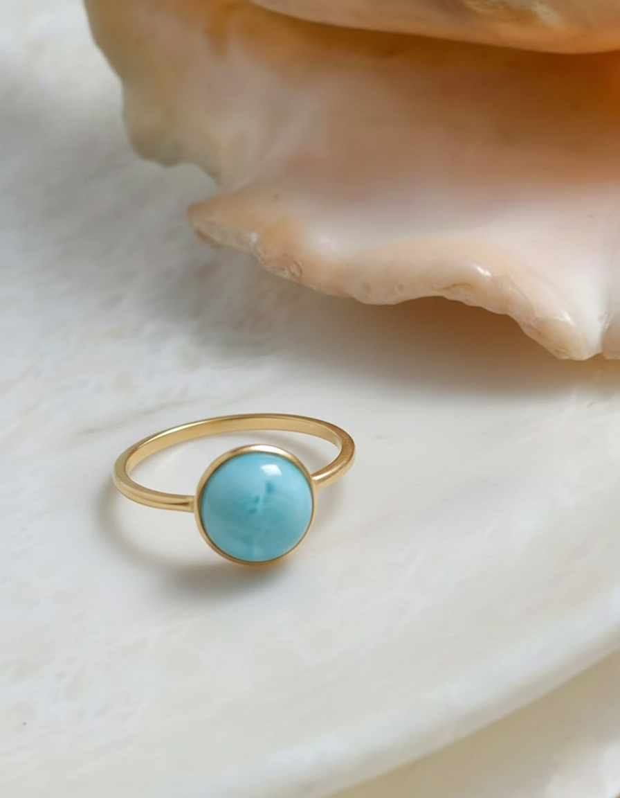 thumbnail video image 2 of Sechi Dainty Larimar Ring in Gold Plated 925 Sterling Silver, Minimalist Blue Gemstone Jewelry for Women (10), 2 of 10