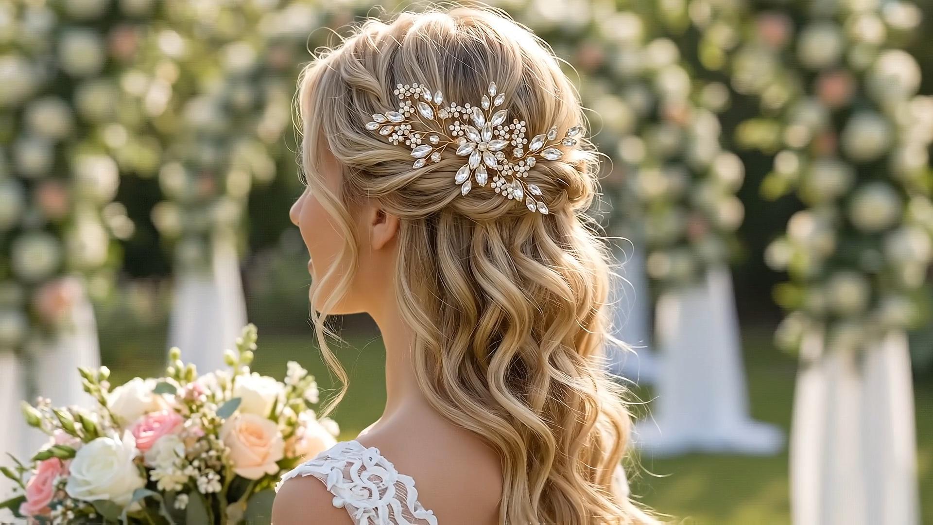 thumbnail video image 2 of MIALLO Gold Wedding Hair Comb - Vintage Pearl & Crystal Bridal Headpiece - Hair Accessories for Bride Prom, 2 of 7