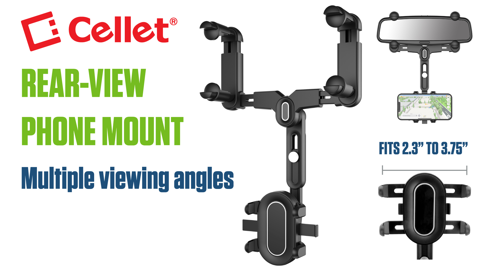 thumbnail video image 2 of Cellet Rear-View Mirror Cell Phone Holder Mount with 360° Rotation, 2 of 14