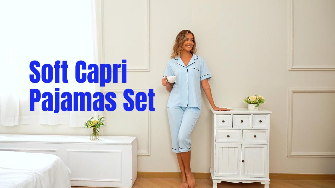 thumbnail video image 2 of ANLIQI Women's Pajama Sets Modal Short Sleeve Button Down Sleepwear Summer Capri Soft Pajamas Set (Pink, XX-Large), 2 of 7