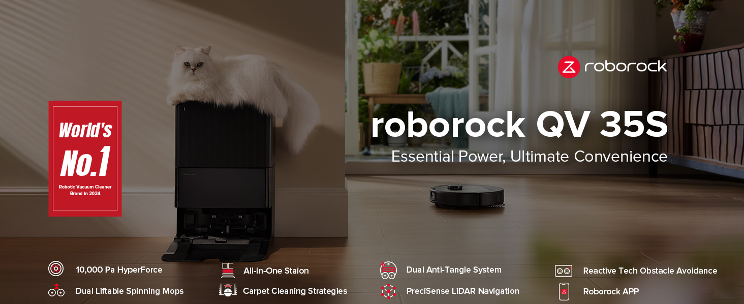 thumbnail video image 2 of Roborock Qrevo Series Robot Vacuum and Mop, 10,000Pa Powerful Suction (QV 35S), Self Emptying & Refilling, Self Mop Washing & Air Drying, 2 of 13