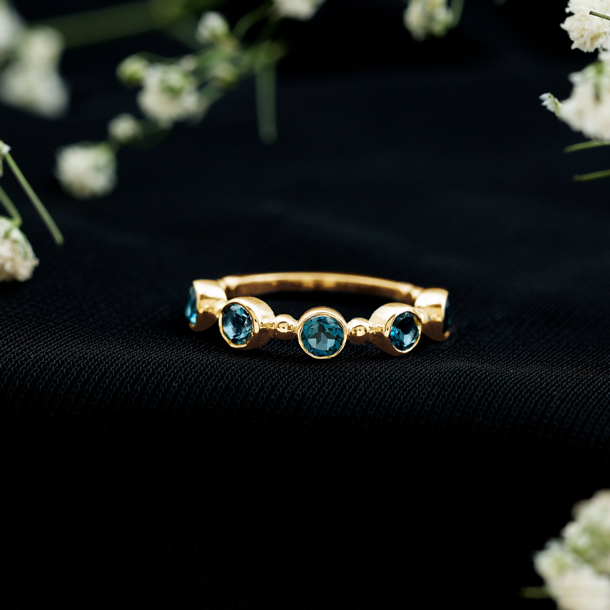 thumbnail video image 2 of Rosec Jewels Natural London Blue Topaz Half Eternity Ring for Women - AAA Quality Blue Topaz Stacking Ring - Ready to Gift, 10K Yellow Gold, US 6.50, 2 of 9