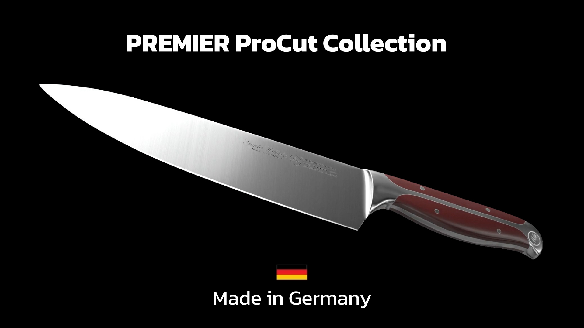 thumbnail video image 2 of Gunter Wilhelm Premier ProCut 10" Chef Knife - Made in Germany - Dark Brown Handle, 2 of 6