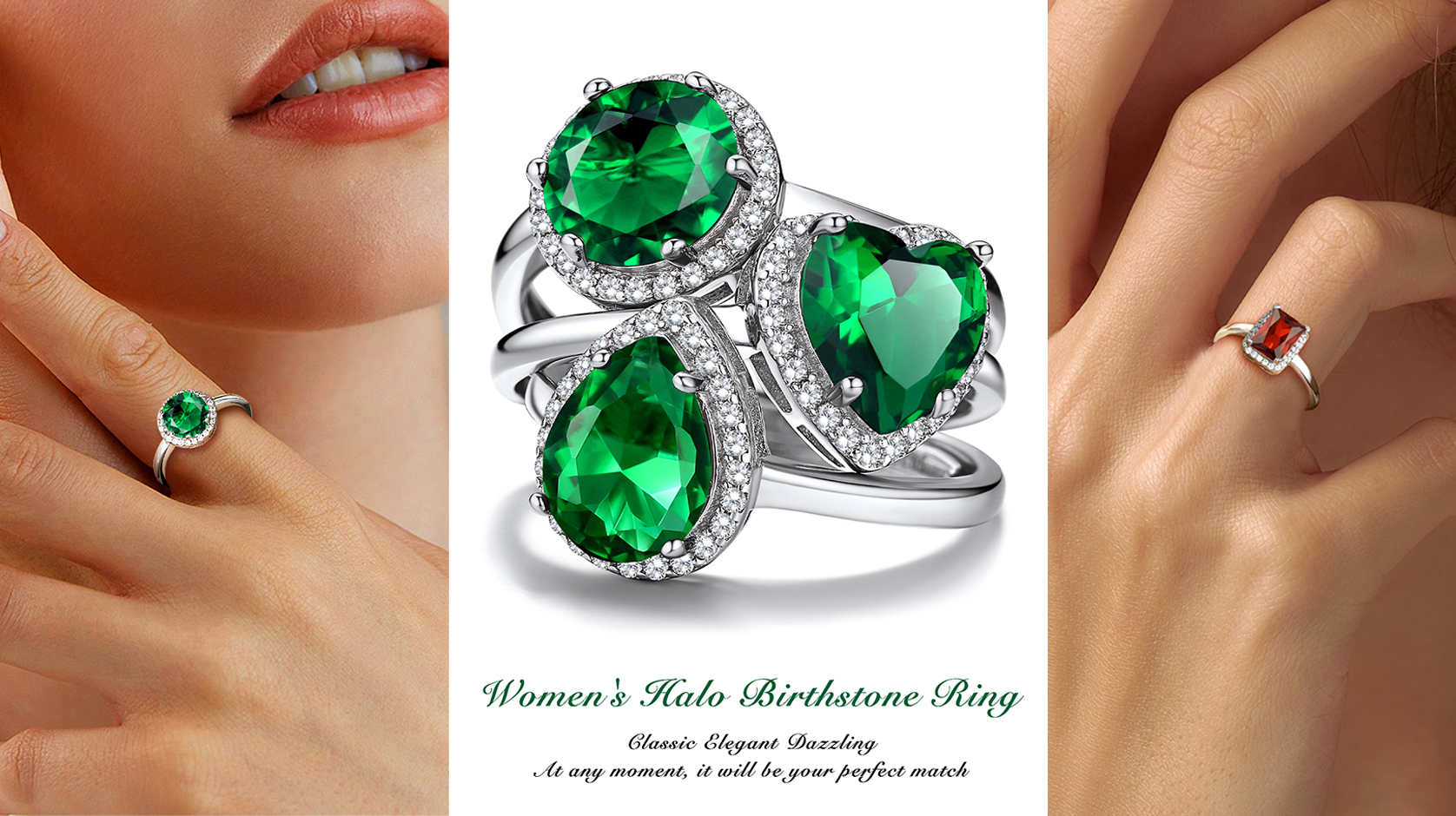 thumbnail video image 2 of Bestyle 925 Sterling Silver Heart Rings for Women Sparkle Open Band Ring December Blue Created Topaz Rings Valentines Day Gift Size 6-12, 2 of 9