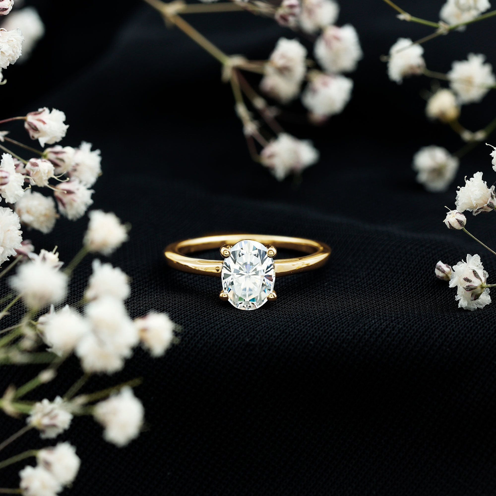 thumbnail video image 2 of Rosec Jewels Lab Diamond Solitaire Oval Engagement Ring 1 Ct - 6x8 mm - EF-VS Quality Certified, 10K Yellow Gold, US 4.50, 2 of 8