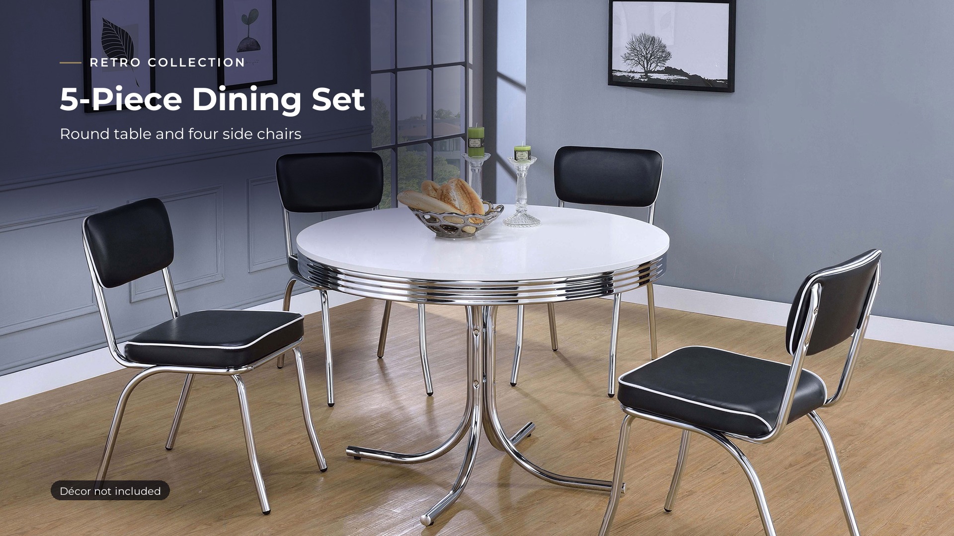 thumbnail video image 2 of Coaster Retro 5-Piece Round Dining Table Set, White and Black, 2 of 8