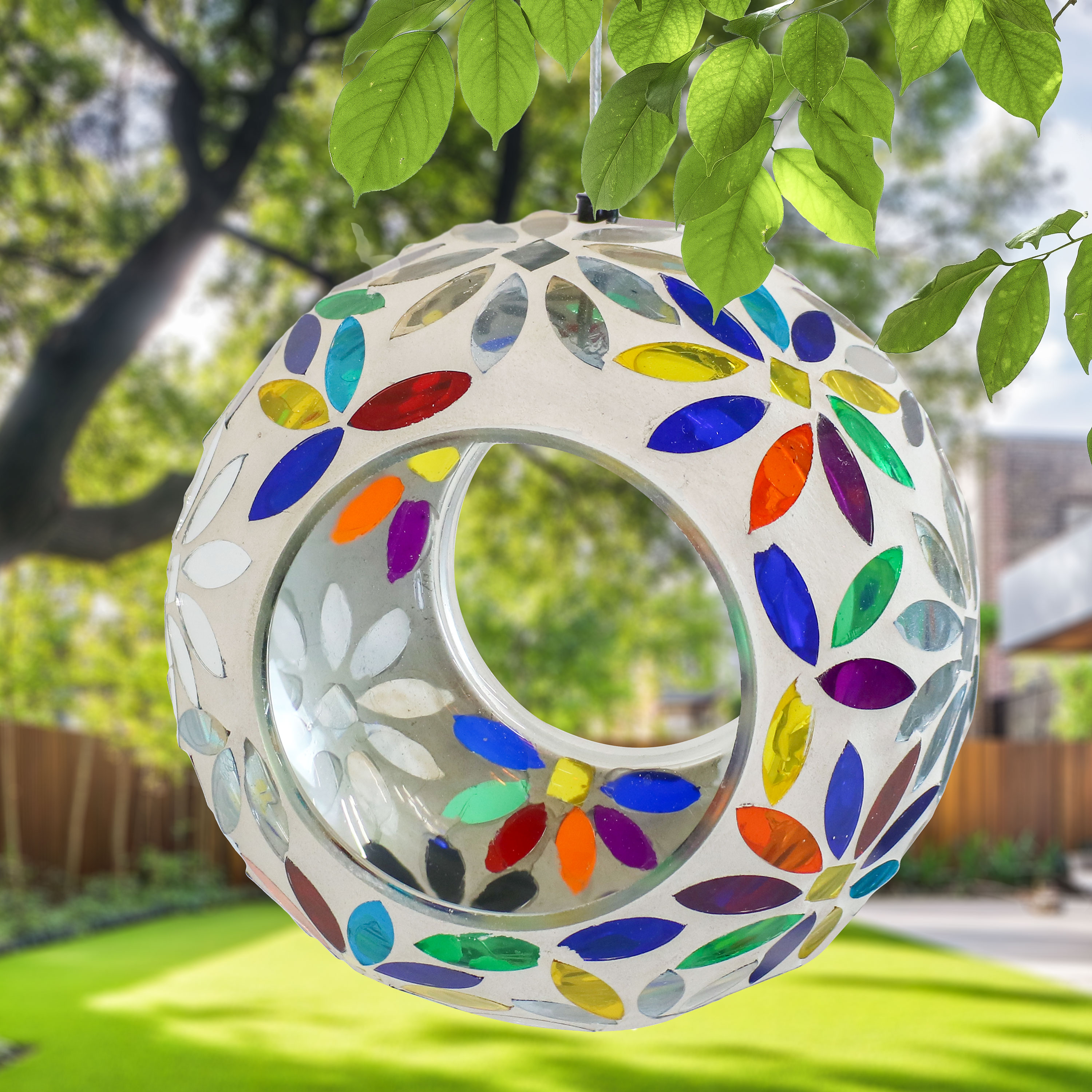 thumbnail video image 2 of Sunnydaze Decor Mosaic Fly-Through Hanging Bird Feeder 1 Cup, 2 of 16