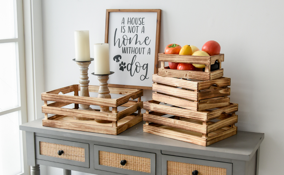 thumbnail video image 2 of MODE HOME Set of 4 Large Wooden Crates Decorative, Wooden Crates for Display Rustic, Farmhouse Wooden Storage Container Boxes Made from 100% Wood, 2 of 7