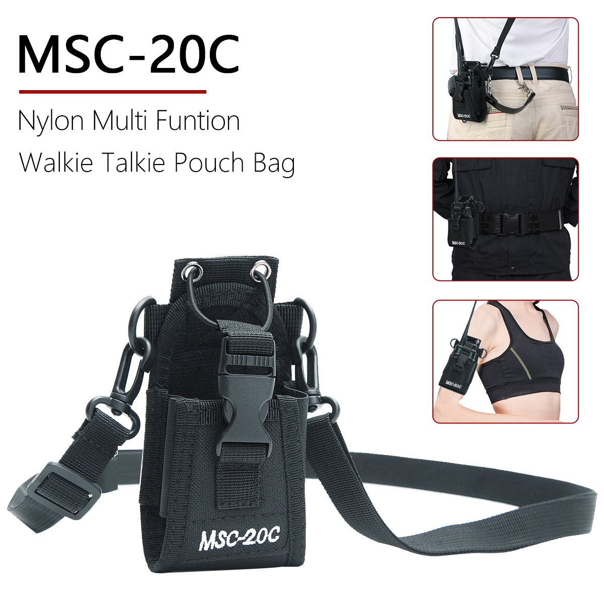 thumbnail video image 2 of Walkie Talkie Holder Two Way Radio Case Universal MSC-20C Radio Holster Nylon Radio Pouch for GPS Kenwood Yaesu Icom Motorola Baofeng UV5R UV82 TYT UV5RA HYT 888S Retevis H777 Two Way Radio, 2 of 7