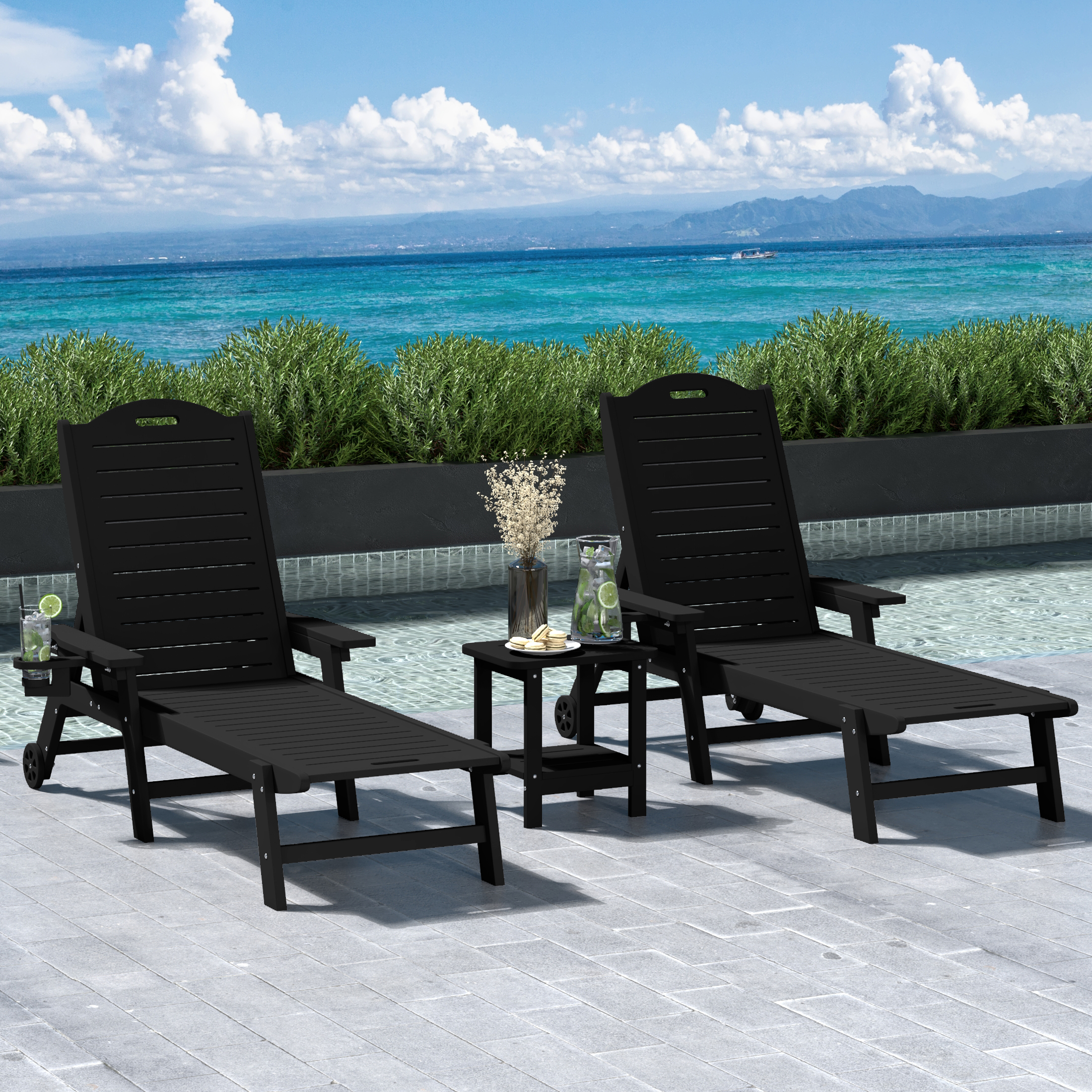 thumbnail video image 2 of WestinTrends Aruba 3-Piece Outdoor Patio Chaise Lounge Chair with Wheels & Cup Holder with Patio Side Table, Dark Brown, 2 of 16
