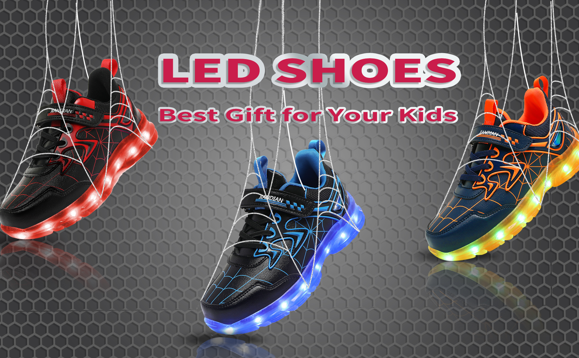 thumbnail video image 2 of YUNICUS Spide Upper Kids LED Flashing Sneakers Lights Up Shoes for Boys Girls, 2 of 7