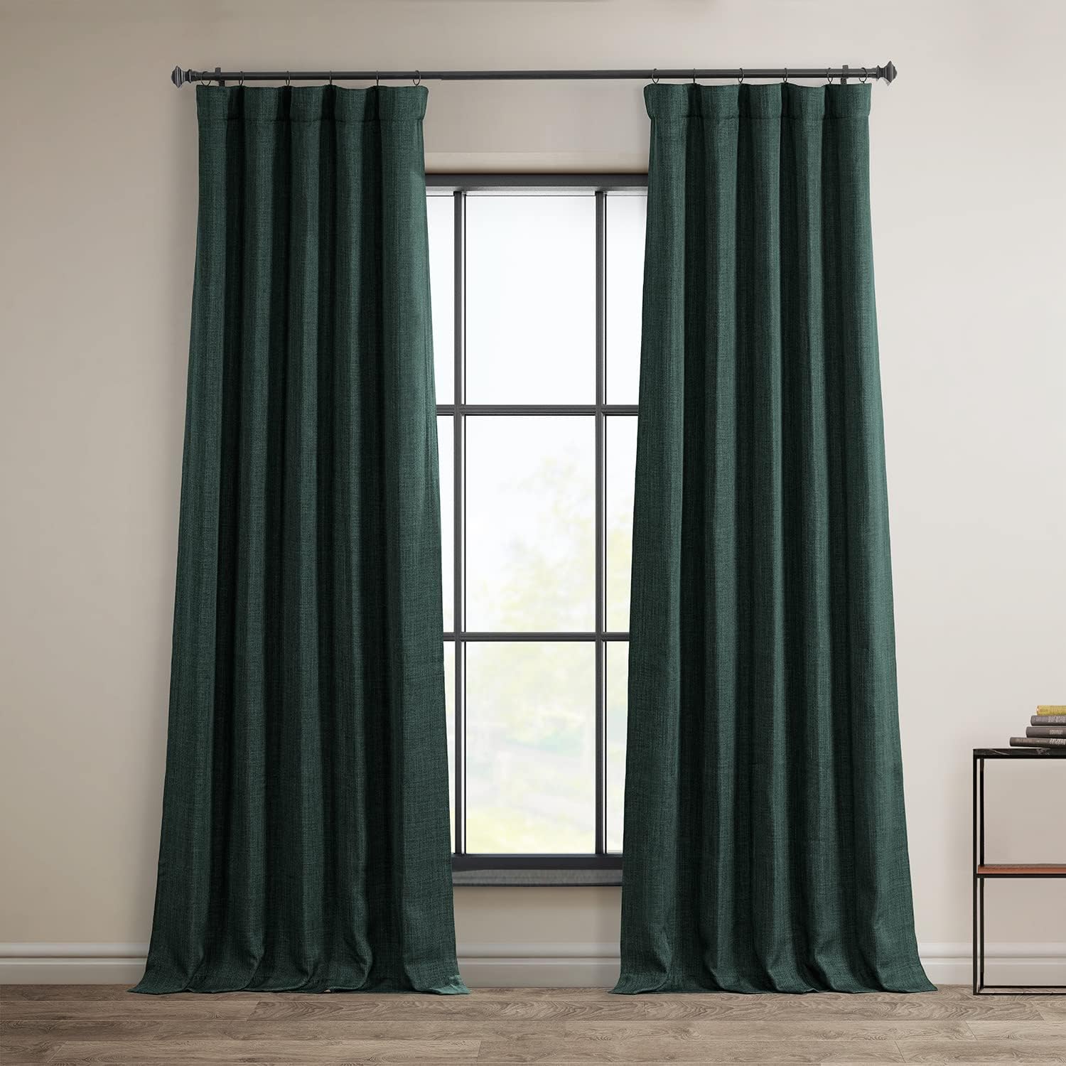 thumbnail video image 2 of Focal Green Faux Linen Room Darkening Curtain (1 Panel), Focal Green, 50W X 108L, 2 of 9