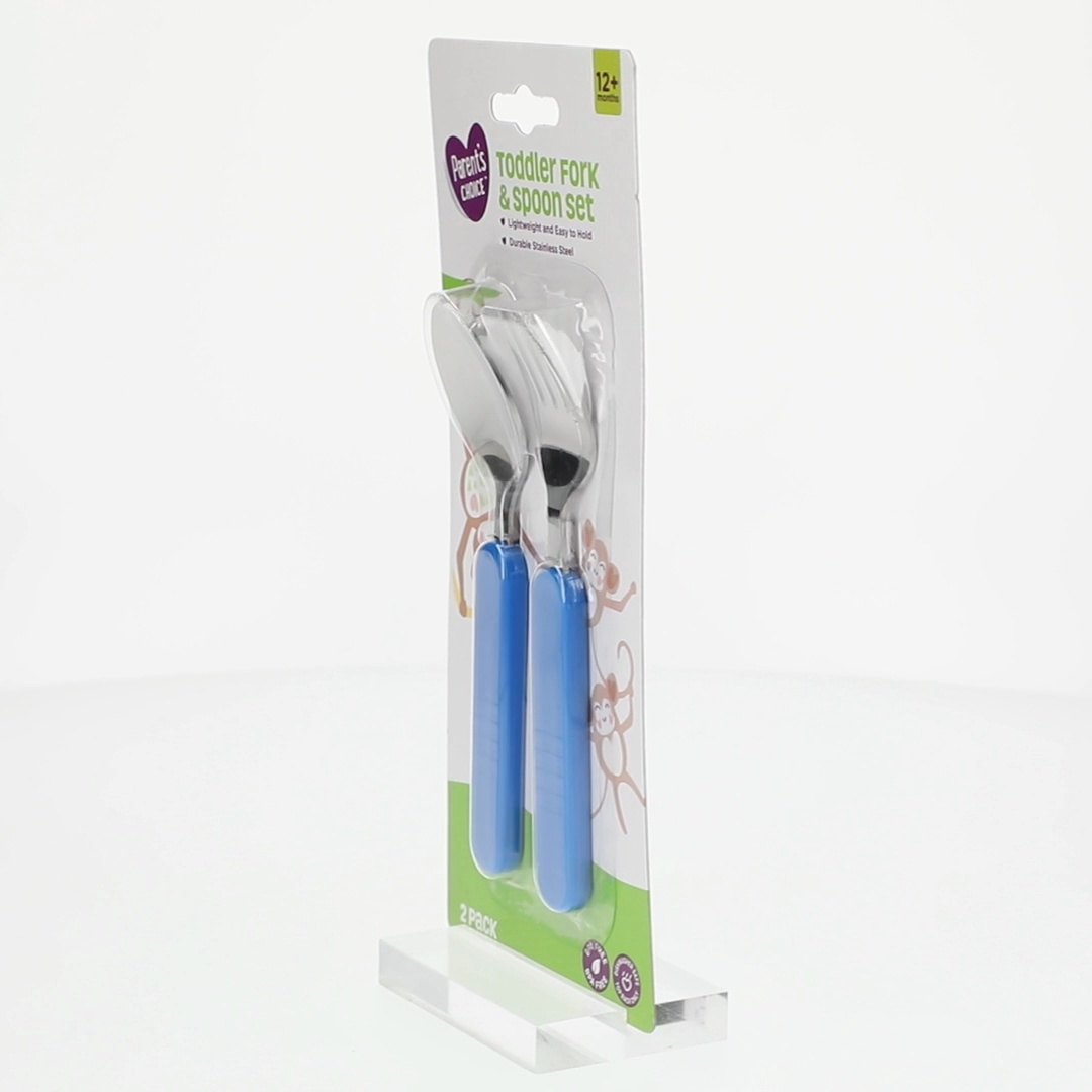 Parent's Choice Toddler Fork and Spoon Set, Stainless Steel, Blue