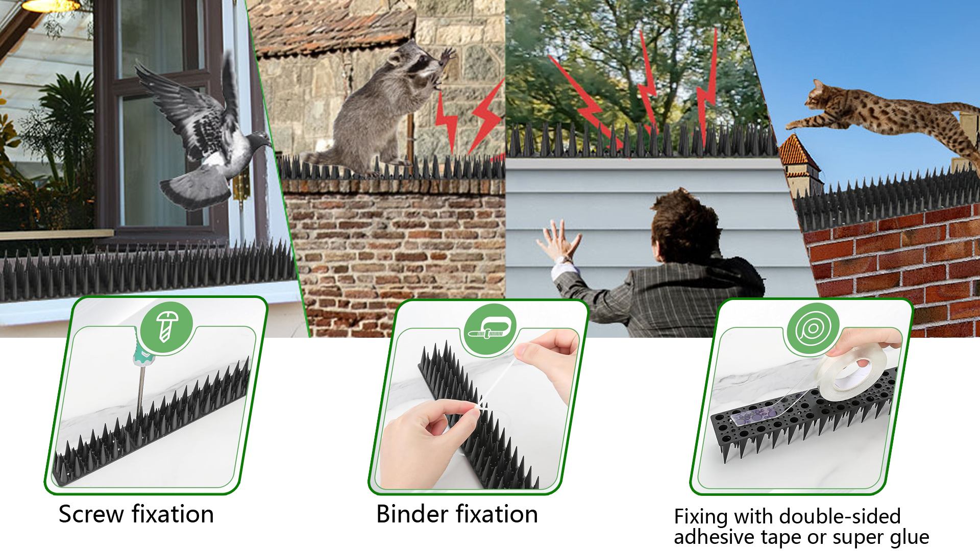 thumbnail video image 2 of Bird Spikes for Outside, 20 Pack Bird Squirrel Raccoon Pigeon Cat Animal Deterrent Spikes for Bird Spikes for Anti Bird Defender Spikes Outdoor to Keep Birds Away and Keep Birds(5.7M/18.7feet), 2 of 10