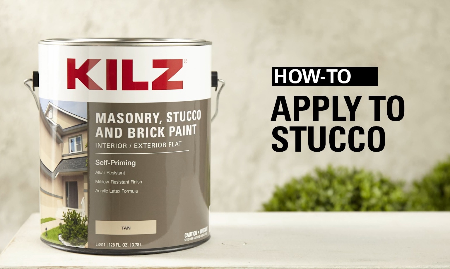 thumbnail video image 2 of KILZ Self-Priming Masonry, Stucco and Brick Paint, Interior/Exterior, Flat, Tan, 1 Gallon, 2 of 8