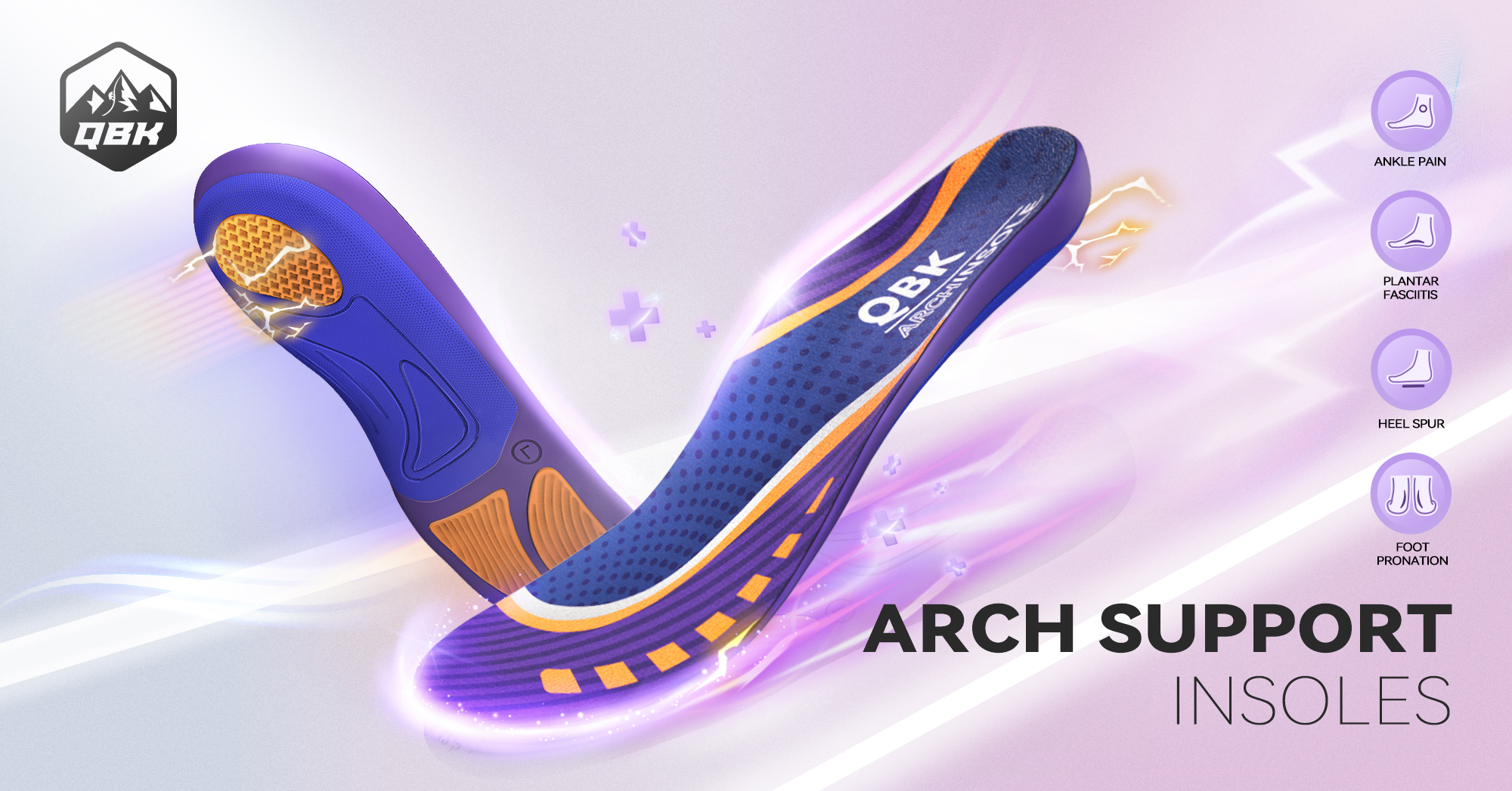 thumbnail video image 2 of QBK High Arch Support Plantar Fasciitis Insoles for Women & Men Foot Pain Remedies Orthopaedic Shoe Insoles for Heel Spurs Heel Pain Flat Feet Knee Pain XL, 2 of 8