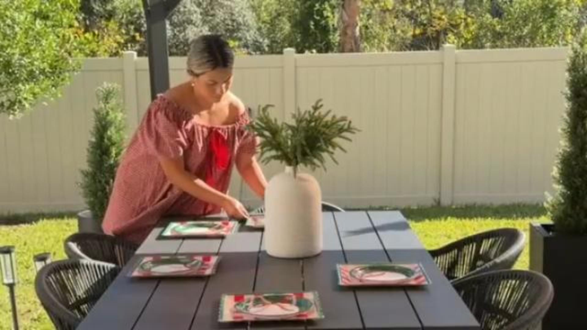 thumbnail video image 2 of PURPLE LEAF 7 Pieces Patio Dining Set, Rectangular Aluminum Outdoor Table and 6 Wicker Chairs with Cushions for Garden Kitchen and Porch, Grey, 2 of 11