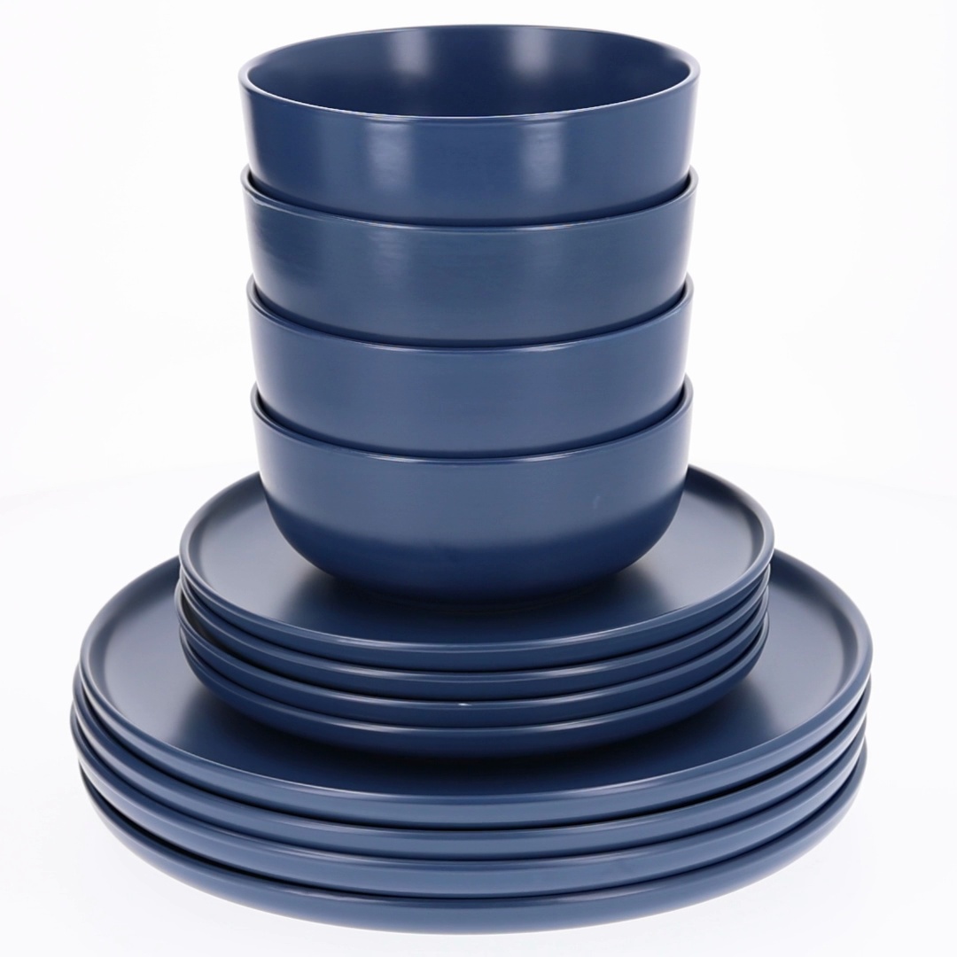 Mainstays Alessandra 12-Piece Stoneware Dinnerware Set Blue