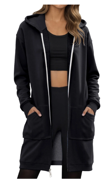 thumbnail video image 2 of Shadoumai Long Hoodies For Women Zipper Knee Length Long Tunic Sweatshirts Casual Long Sleeve To Wear With Leggings 2025 Fall Hoodie Jacket Coat, 2 of 5