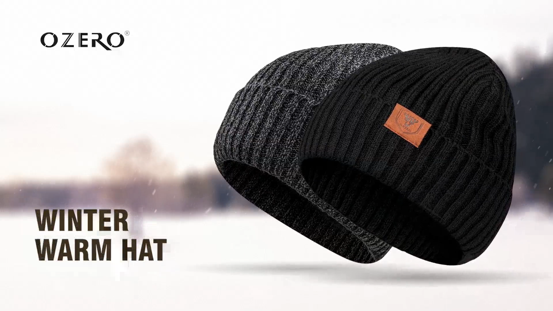 thumbnail video image 2 of OZERO Knit Beanie Winter Hat Thermal Polar Fleece Ski Stocking Snow Skull Cap for Men and Women Black, 2 of 10