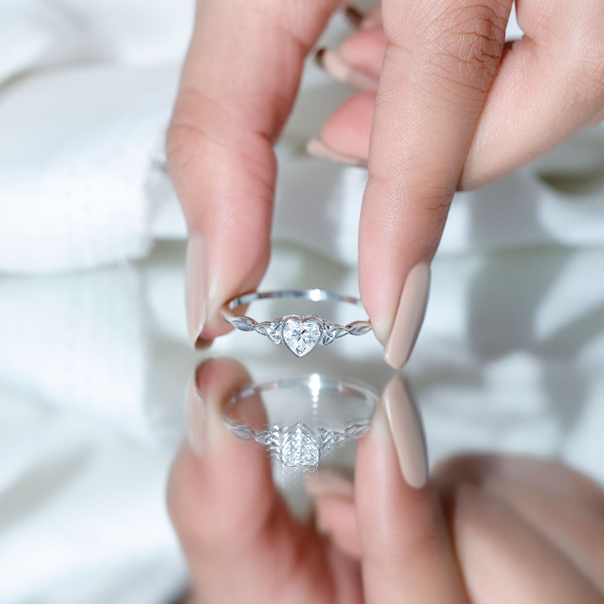 thumbnail video image 2 of Rosec Jewels Certified Moissanite Heart Engagement Ring 5 mm - Bezel Set Celtic Knot Ring for Women - D-VS1 Quality Certified, 925 Sterling Silver, US 4.00, 2 of 9